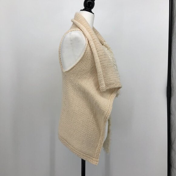 Cecile Bénac Creme Wool Alpaca Polyamide Vest Cardigan Contrast Fuzzy Knit SP - Picture 5 of 16
